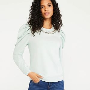 Ann Taylor Embellished Puff Sleeve Sweatshirt
